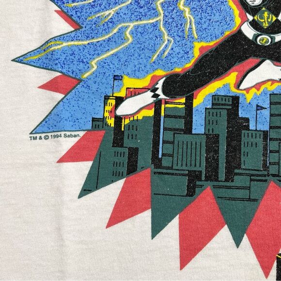 VTG 1994 Mighty Morphin Power Rangers Black Ranger Single Stitch T Shirt Small - Picture 5 of 14